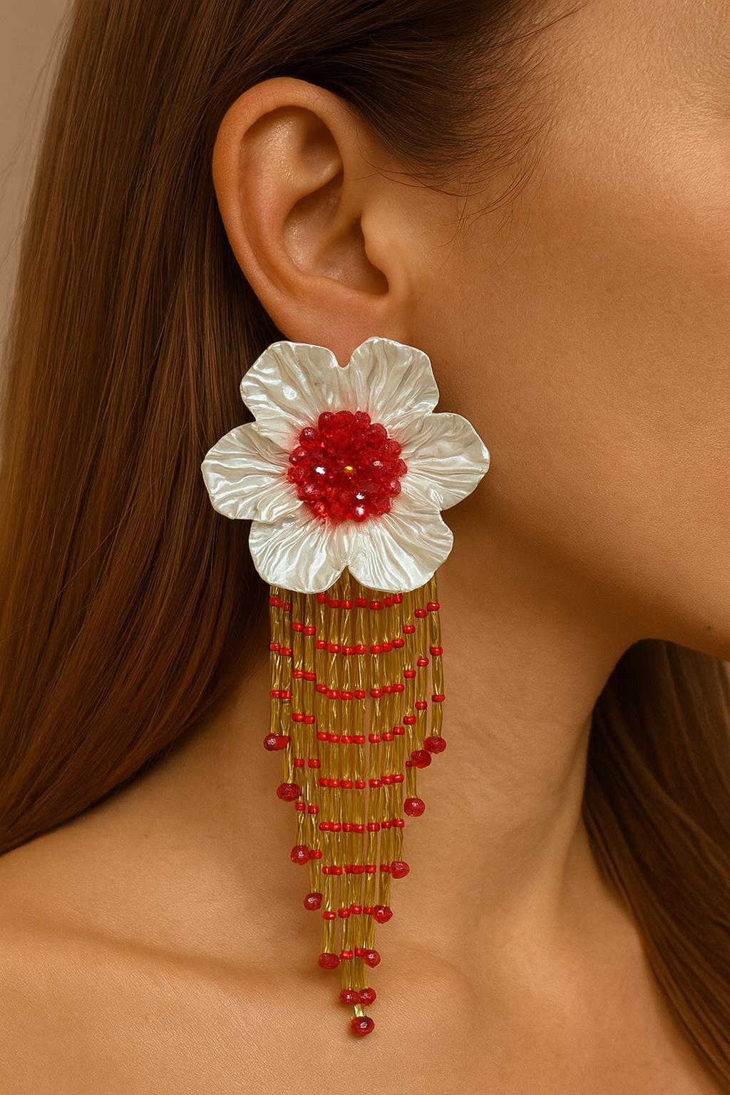 Red Flower Earrings